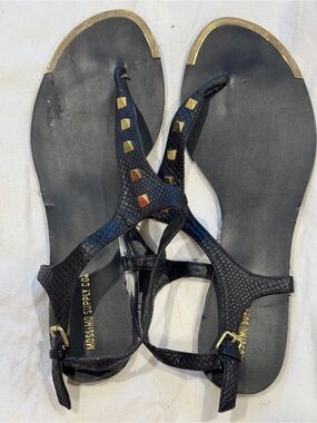 Mossimo Supply Co. Black T-Strap Sandals with Gold Studs